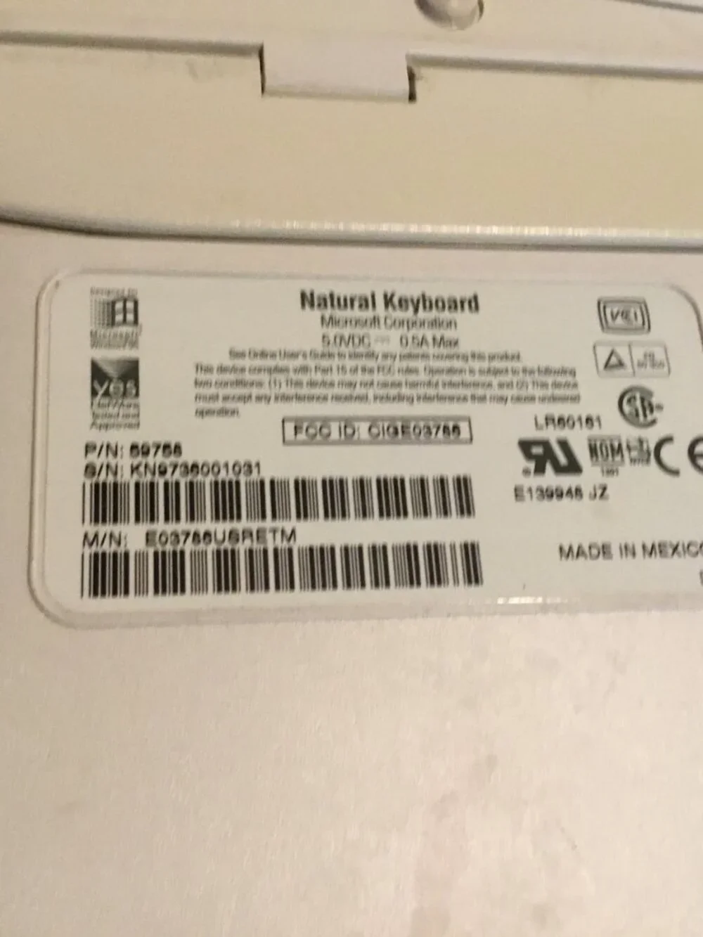 Vintage 1995 Microsoft Natural PS/2 Keyboard 59758 With Back Stand Works Tested